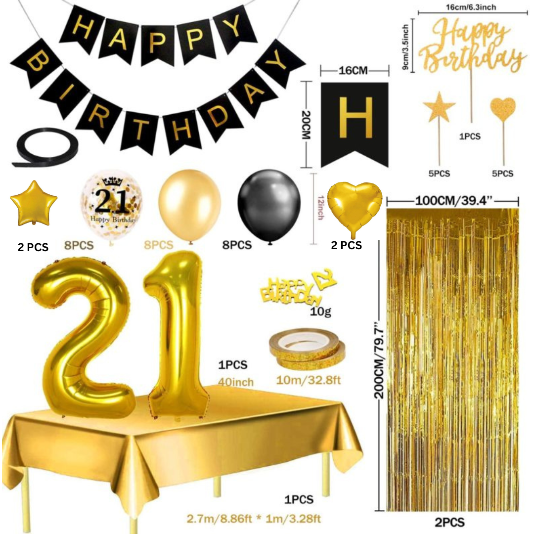 Geburtstag Set - Gold/Schwarz Happy Birthday 21 Gold (36 tlg.)