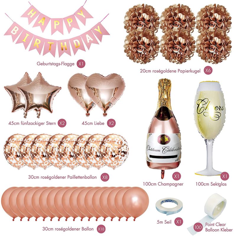 Geburtstags-Set – Roségold Happy Birthday Champagne (41 tlg.)