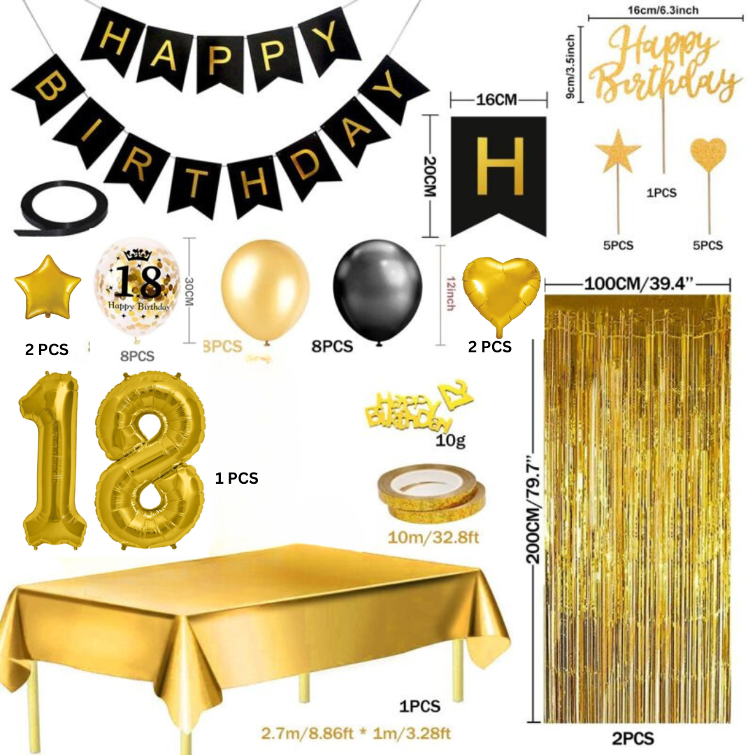 Geburtstag Set - Gold/Schwarz Happy Birthday 18 Gold (36 tlg.)