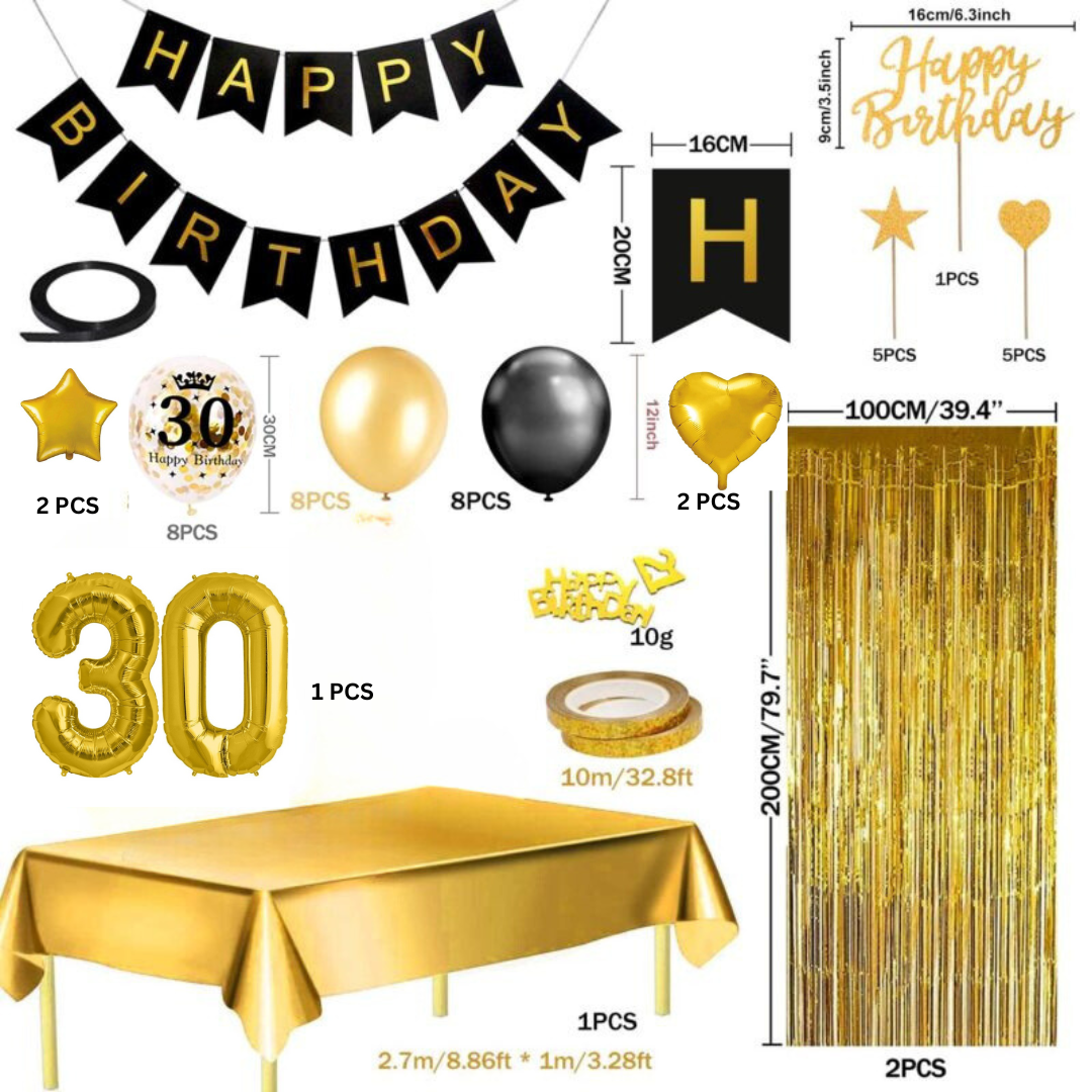 Geburtstag Set - Gold/Schwarz Happy Birthday 30 Gold (36 tlg.)