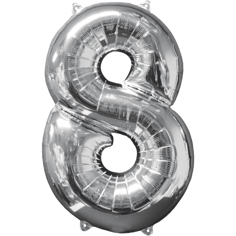 Zahlenballon Silber 8  - 35cm